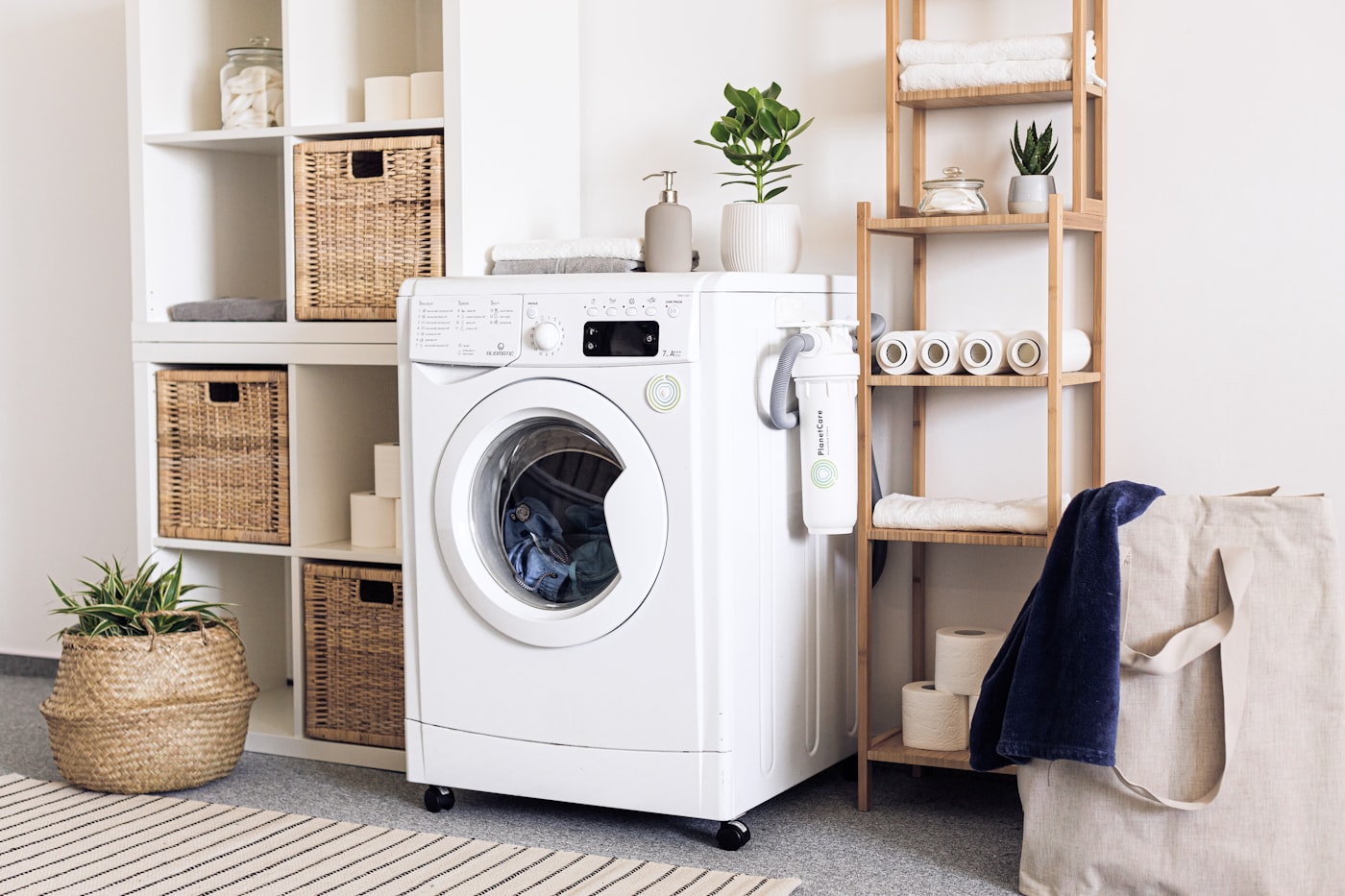 Organized storage in a laundry room